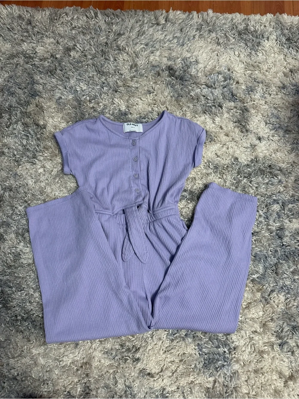 Old Navy Girls Lilac Button-Front Tie-Knot Jumpsuit Size 6-7